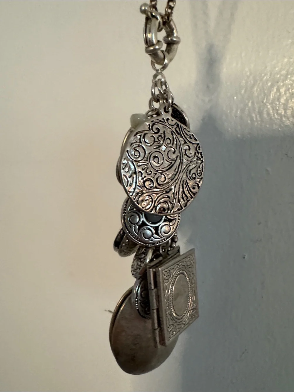Premier Designs Silver-Tone Leaf & Charm for Photo Lockets Necklace